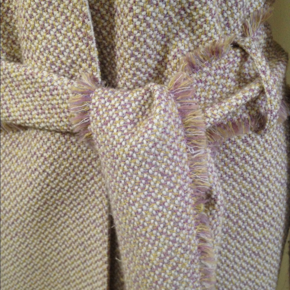 NEW Tulle Coat Lined Lightweight Lavender Accents Fringed Belt Wool Blend Medium - Picture 5 of 9